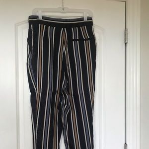 H&M blue tan striped trousers